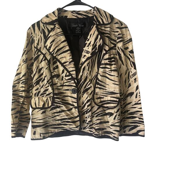 Brandon Thomas Y2k Women's Size Medium Linen Blend Animal Print Retro Blazer - Picture 1 of 10